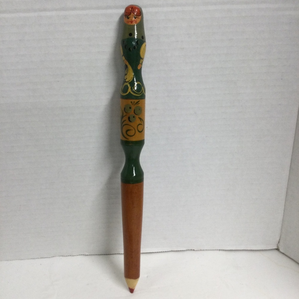 VTG Matryoshka Doll Large Wooden Chunky Red Tip Pencil Nesting Souvenir Keepsake